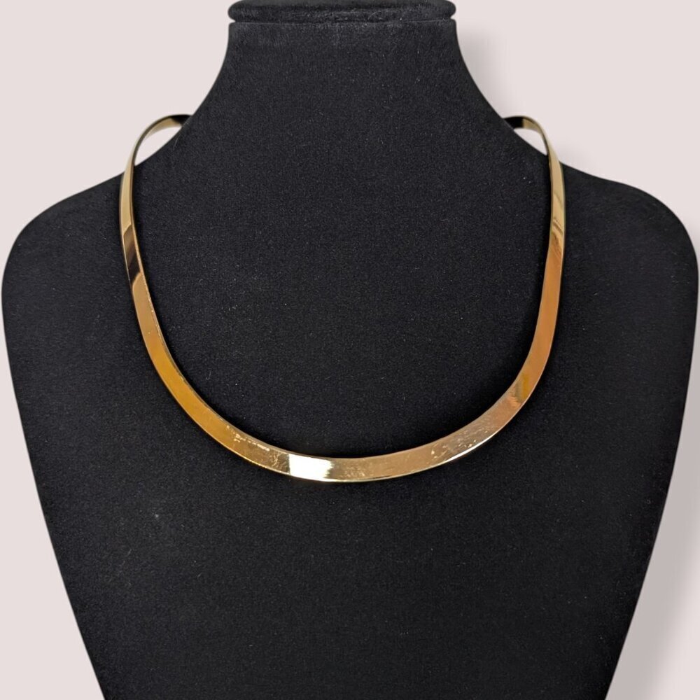 Vintage Gold Tone Flat Torque Collar Necklace